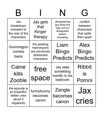 Liam's TADC7 bingo Card