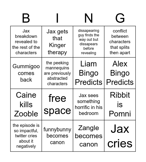 Liam's TADC7 bingo Card