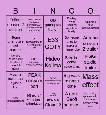 The binGAwards Bingo Card