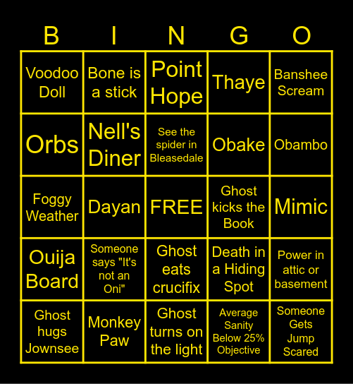 Jownsee's Phasmo Bingo Card