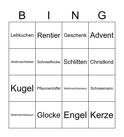 Weihnachten Bingo Card