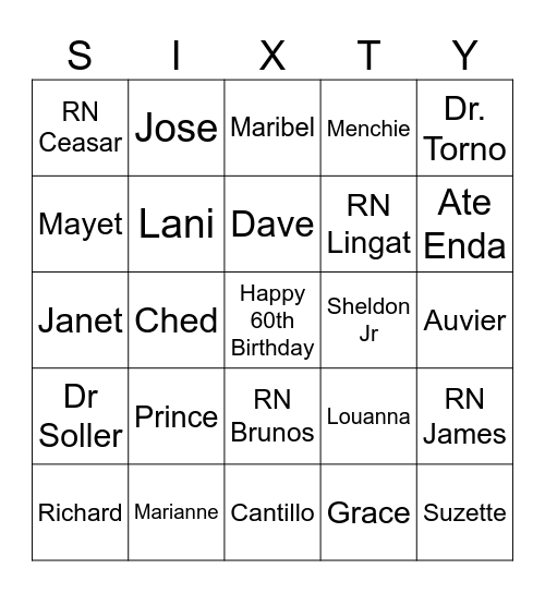 60th BIRTHDAY BINGO Card