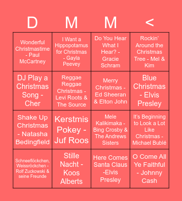 DMM Kerst Muziekbingo Card