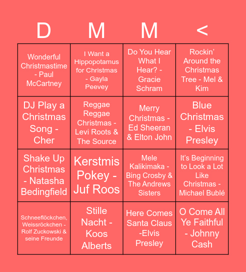 DMM Kerst Muziekbingo Card