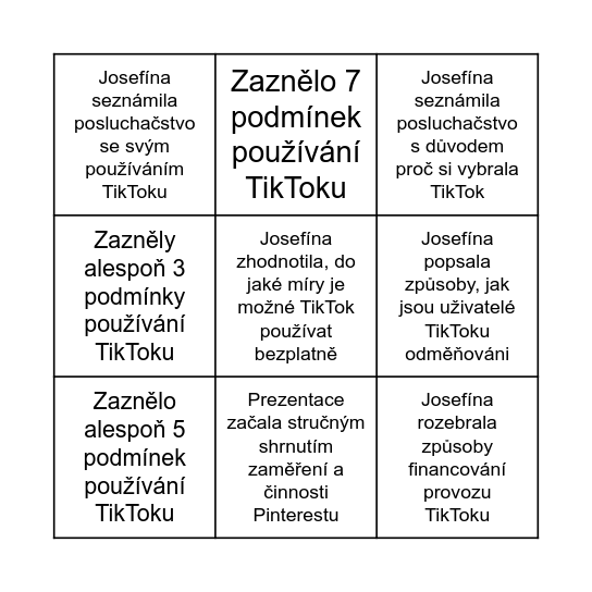 TikTok – business model Bingo Card
