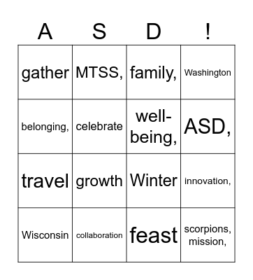 ASD Winter Party 2025-2026 Bingo Card