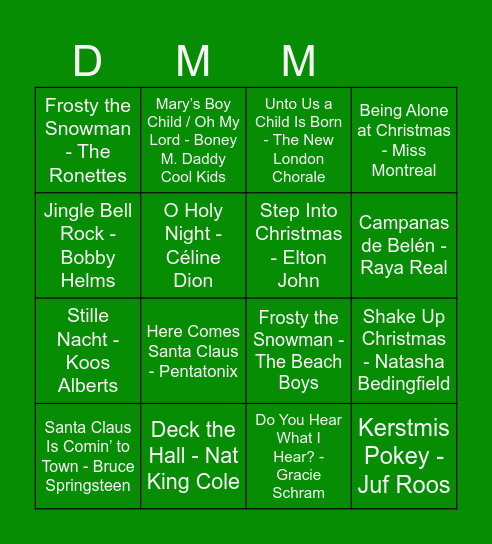 DMM Kerst Muziekbingo Card