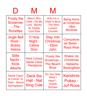 DMM Kerst Muziek Bingo Card