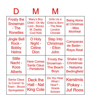 DMM Kerst Muziek Bingo Card
