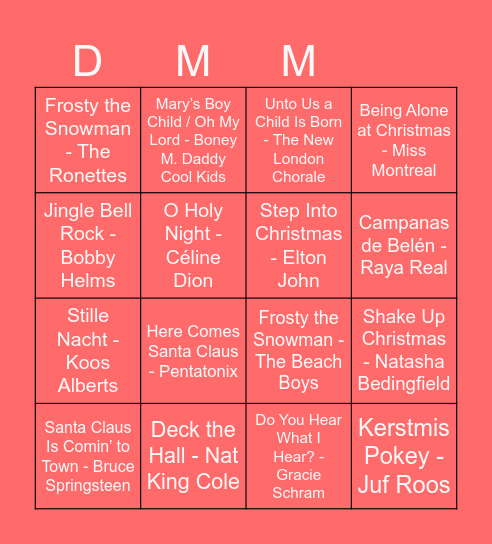 DMM Kerst Muziek Bingo Card