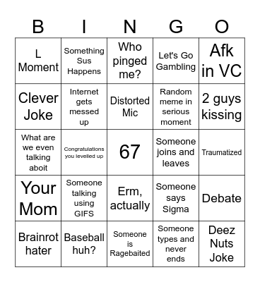 Discord Bingo Card Bingo Card