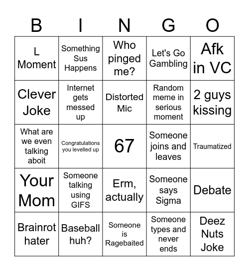 Discord Bingo Card Bingo Card