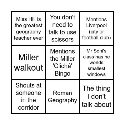 Miller BINGO! Bingo Card