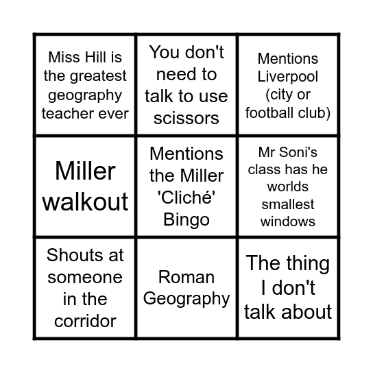 Miller BINGO! Bingo Card