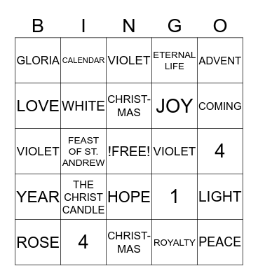 ADVENT BINGO Card