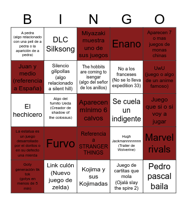 Goty Bingo Card