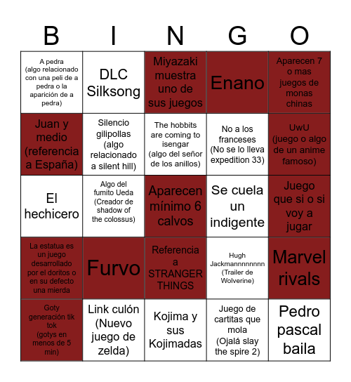 Goty Bingo Card