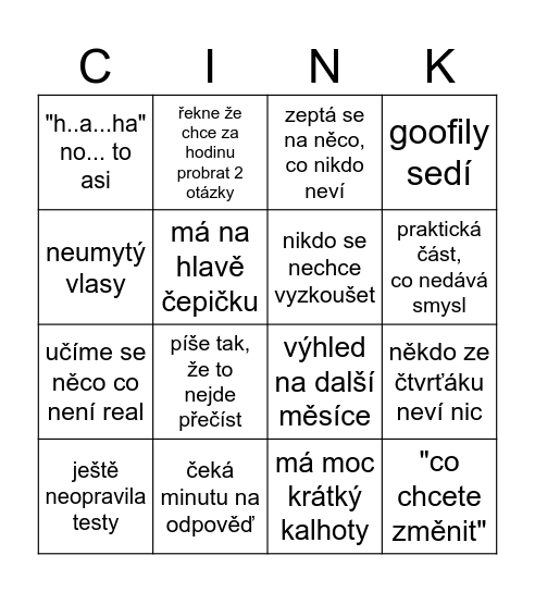 dubina Bingo Card