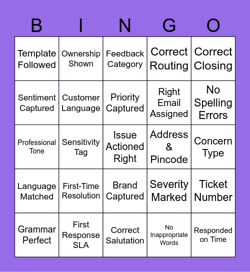 Quality Quest Bingo Card