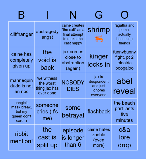 TADC Episode 7 Bingo Card