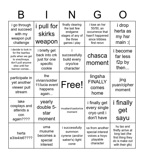 lake gacha bingo 2026 Bingo Card