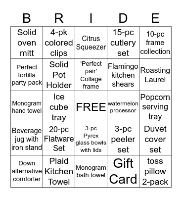 Michelle's bridal shower bingo          Bingo Card