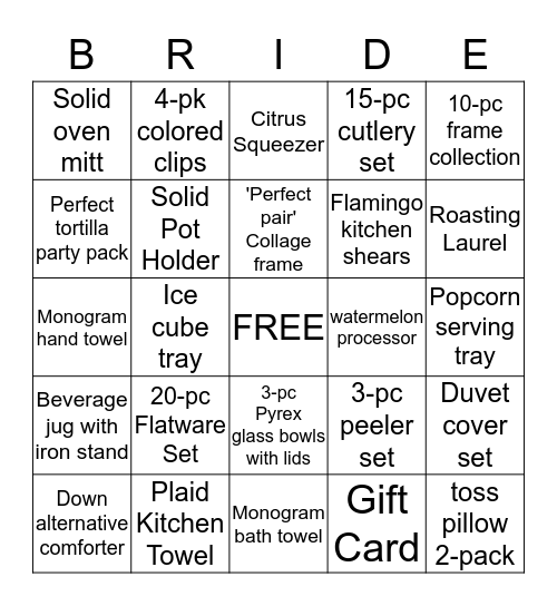 Michelle's bridal shower bingo          Bingo Card