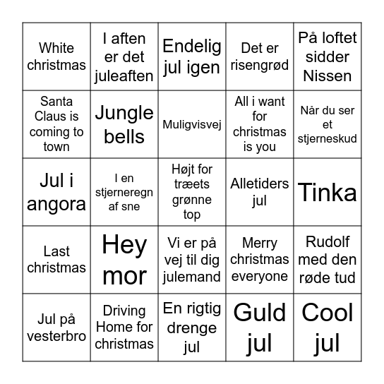 ASA's årlige Julemusik bingo Card