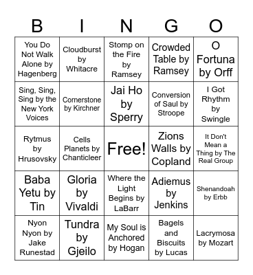 Choral Bingo Card