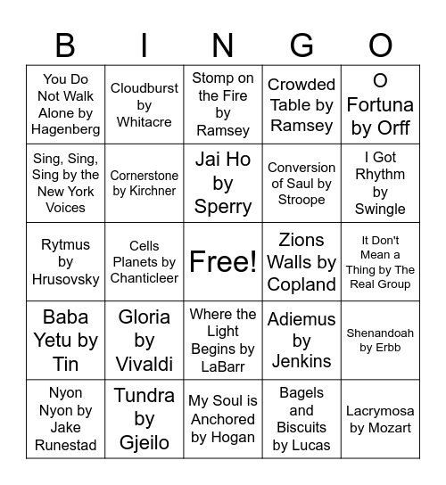 Choral Bingo Card