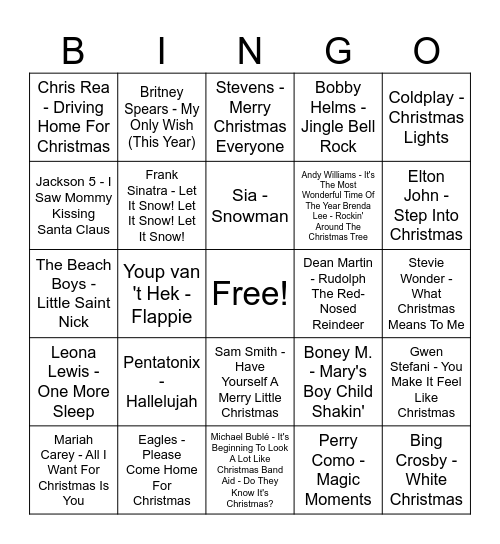 Music bingo! Bingo Card