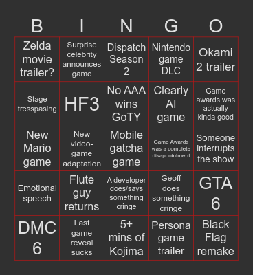 TGA cool kids Bingo Card