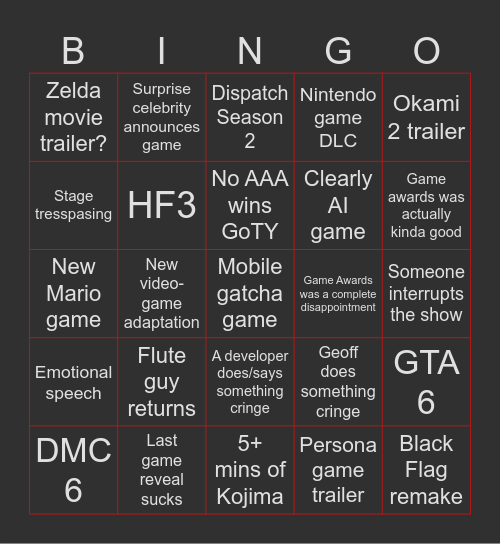 TGA cool kids Bingo Card