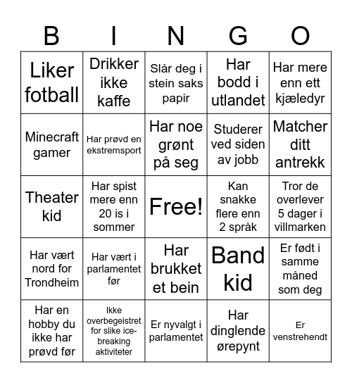 Studentparlamentets Julebord Bingo Card