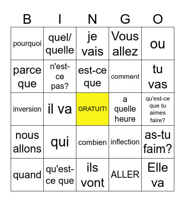 French Question Words Bingo Card