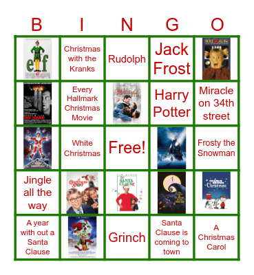 Holiday Movies Bingo Card