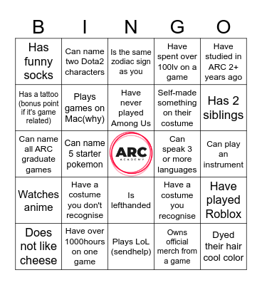 ARC Christmas Party Bingo Card