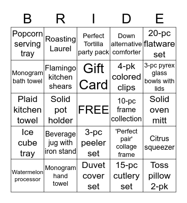 Michelle's bridal shower bingo Card