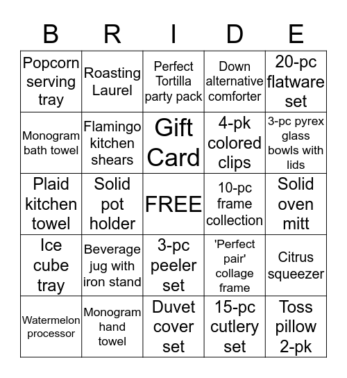 Michelle's bridal shower bingo Card