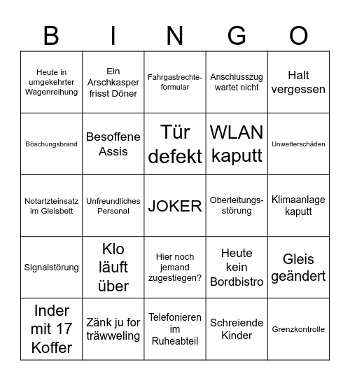 Bahnbingo Card
