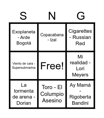 BINGO MUSICAL INDIE Bingo Card