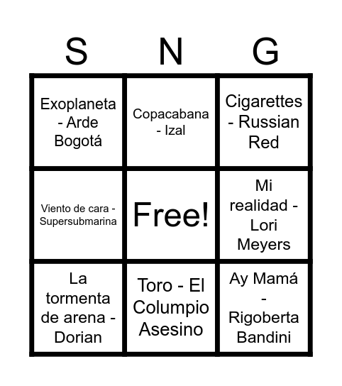BINGO MUSICAL INDIE Bingo Card