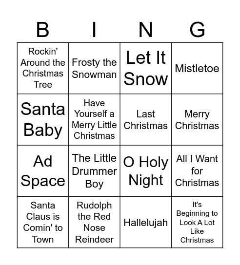 Christmas Music Bingo Card
