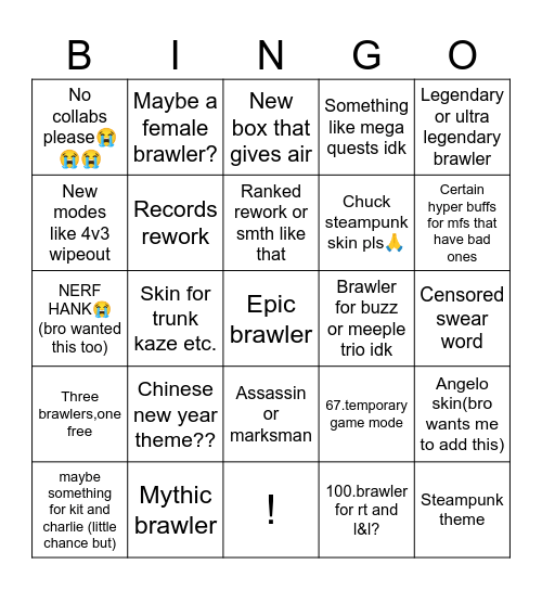 Brawl talk bingo Card
