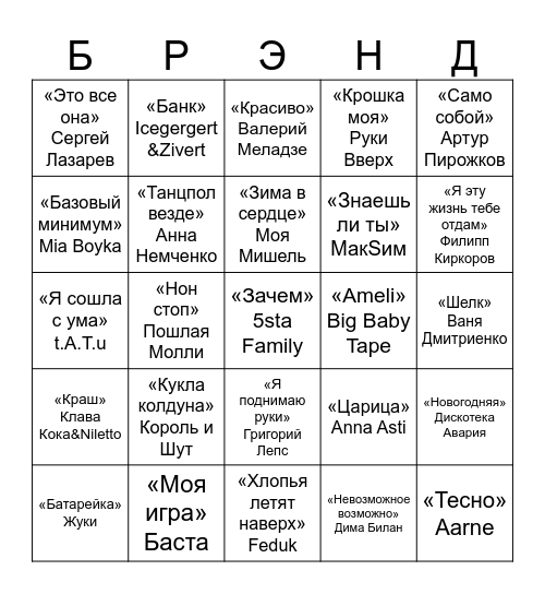 Муз Лото Bingo Card