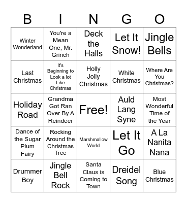 Winter Song Bingo Card