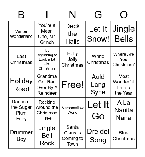 Winter Song Bingo Card
