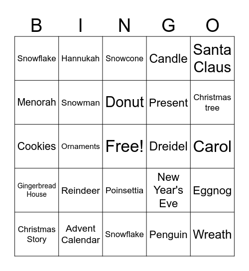 Holiday Inference Bingo Card