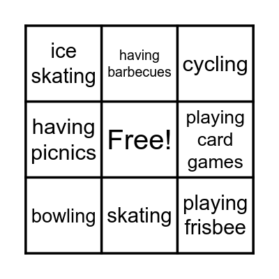Free Time Activities BINGO Card
