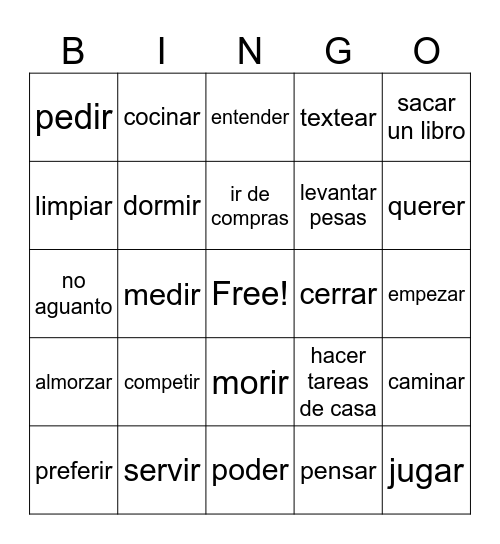 Boot verbs / vocab 4.1 Bingo Card